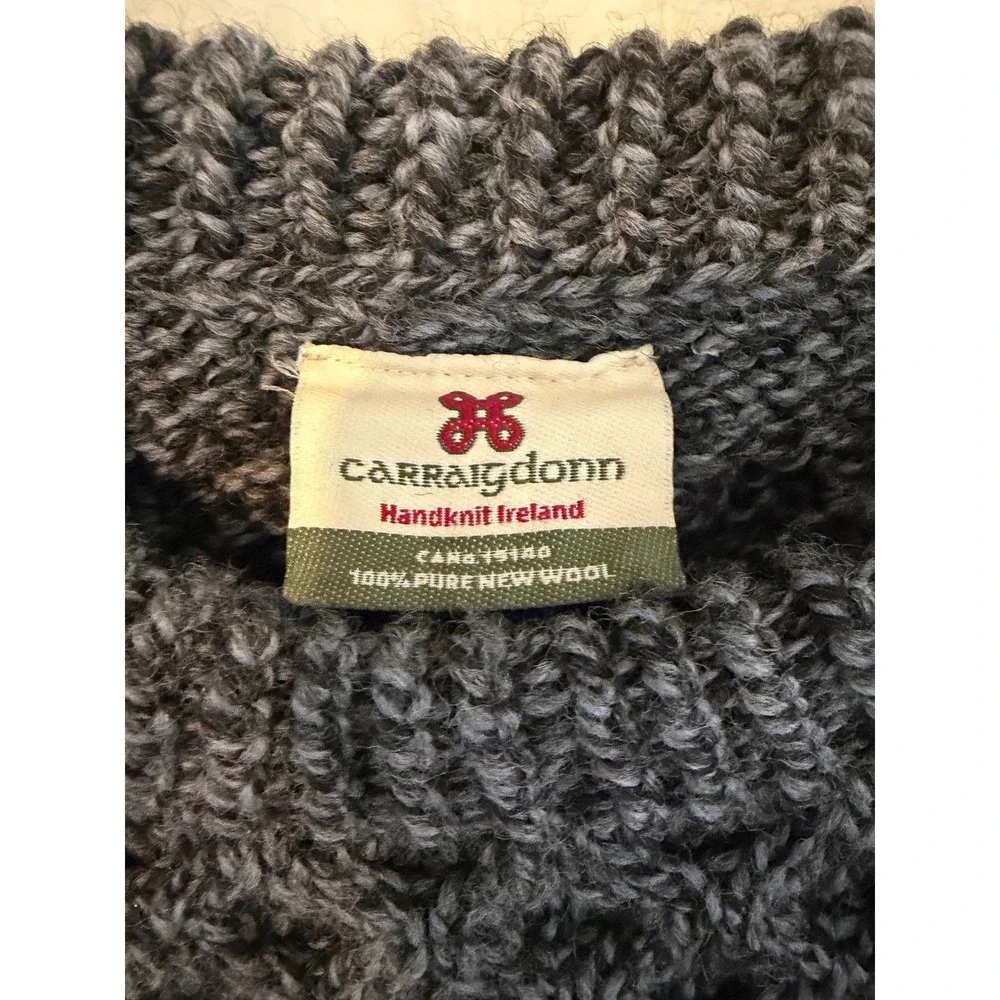 Carraig Donn Handknit Ireland Wool Sweater Mens Large Gray Aran Cable‎ Knit Crew